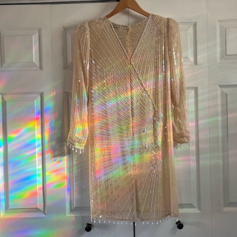 Neutral Sheer Bridal Cocktail Dress - Picture 15 of 17